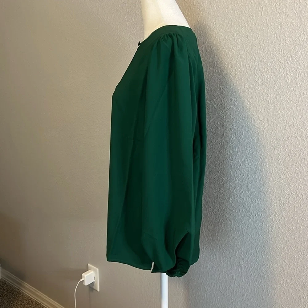 JCrew Puff Sleeve Satin Back Crepe Blouse Green Size XS Tall NWT